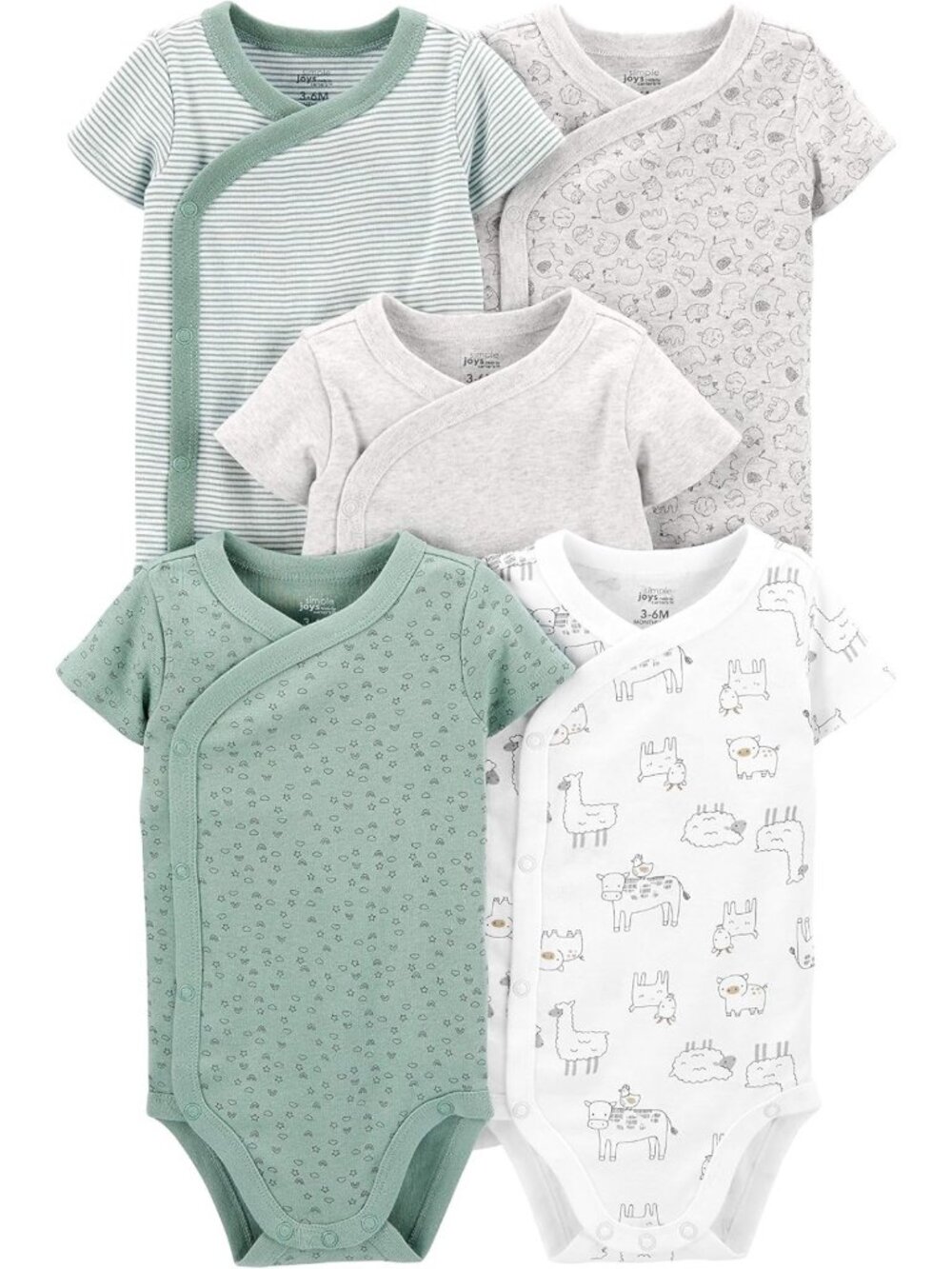 Unisex Baby 5-Pack Side Snap Short-Sleeve Bodysuits - Soft Cotton, Easy Change